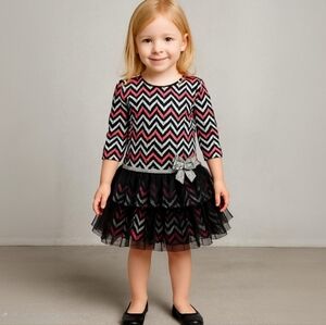 Nannette Black and Pink Girls Dress with Ruffle Skirt